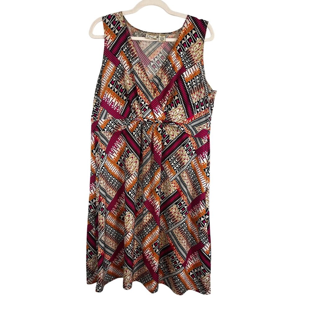 Kim Rogers Colorful Tank Dress‎ Pink XL Tribal Boho Indie Chevron Western Chic